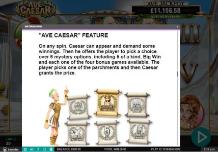 Ave Caesar Slot Machine Game Feature Screen