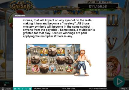 Ave Caesar Slot Machine Mystery Symbols Feature Screen