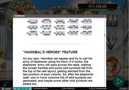Ave Caesar Slot Machine Paylines Screen