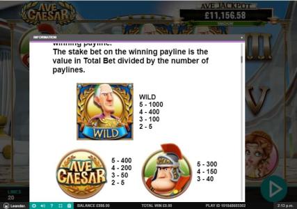 Ave Caesar Slot Machine Scatter Awards and Wild Symbol Screen