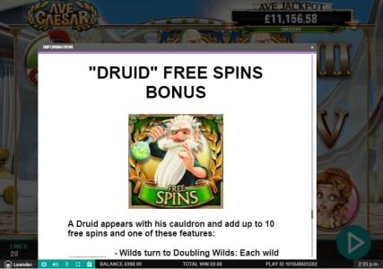 Ave Caesar Slot Machine Free Spins Bonus Screen