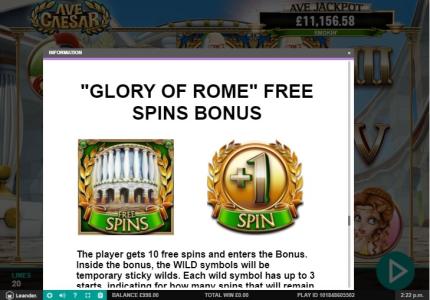 Ave Caesar Slot Machine Free Spins Bonus Screen