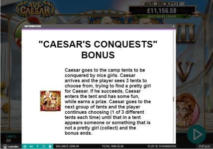 Ave Caesar Slot Machine Free Spins Bonus Screen