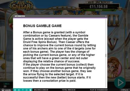 Ave Caesar Slot Machine Bonus Game Screen