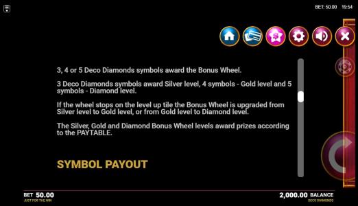 Deco Diamonds Slot Machine Paytable Screen