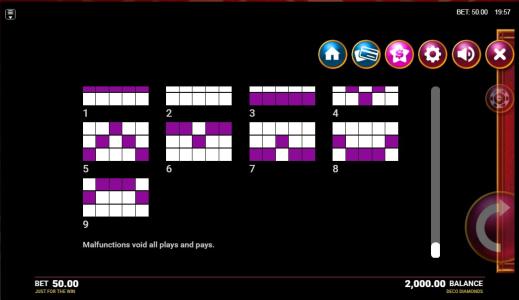 Deco Diamonds Slot Machine Paylines Screen