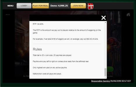 Guardians of Fire and Ice Slot Machine Game Rules Screen