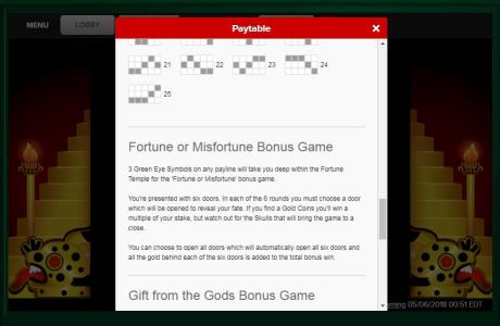 Fortune Temple Slot Machine Paylines Screen