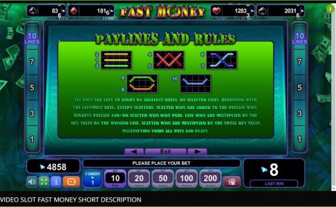 Fast Money Slot Machine Paylines Screen