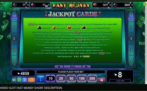 Fast Money Slot Machine Jackpot Cards Feature Screen