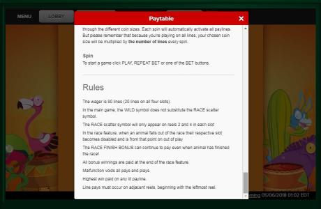 Jalapeno Racers Slot Machine Game Rules Screen