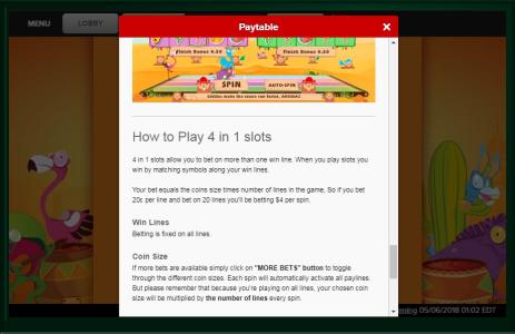 Jalapeno Racers Slot Machine How to Play Screen