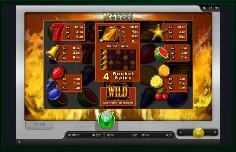 Golden Rocket Slot Machine Paytable Screen