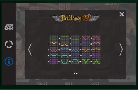 Hot Honey 22 VIP Slot Machine Paylines Screen