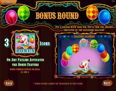 Big Top Circus Slot Machine Bonus Gound Screen