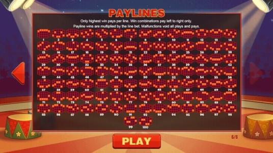 Jack in the box Slot Machine Paylines Screen