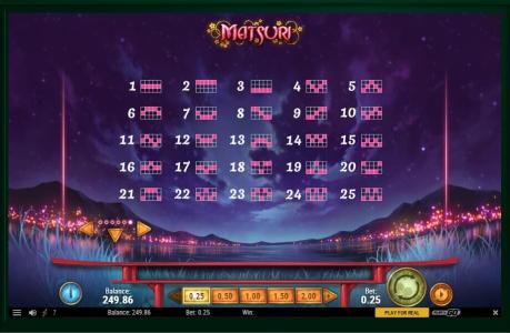 Matsuri Slot Machine Paylines Screen