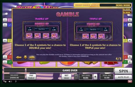 Spin N Win Slot Machine Gamble Feature Screen