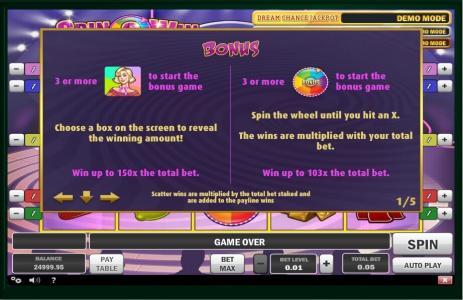 Spin N Win Slot Machine Bonus Game Screen