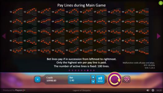 Legend of Cleopatra Slot Machine Paylines Screen