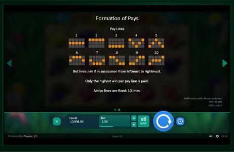 Juice and Fruits Slot Machine Paylines Screen