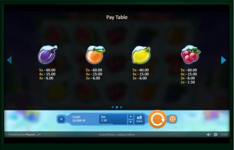 Fruits N Stars: Holiday Edition Slot Machine Paytable Screen