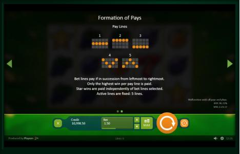 Fruits and Stars Slot Machine Paylines Screen