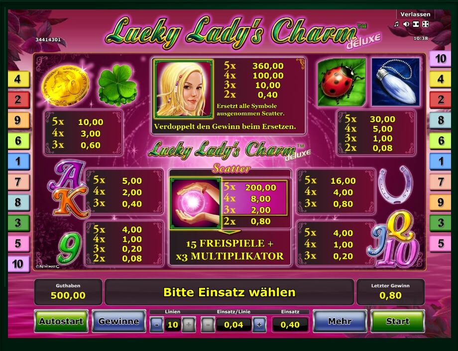 Lucky Ladys Charm Deluxe 6 Slot Machine