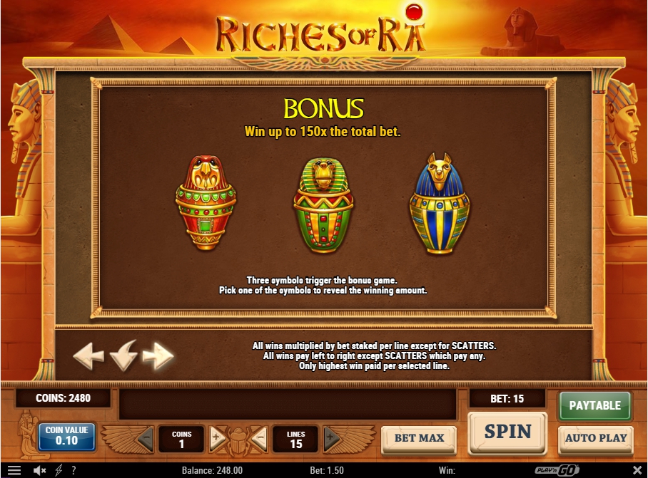Riches of Ra Slot bonus