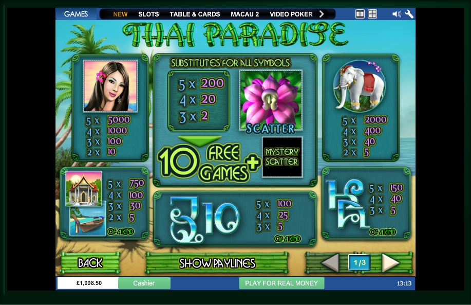 Free slot games thai paradise